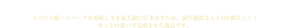 イベリコ豚専門店のこだわりハンバーグ イベリコ豚ハンバーグの美味しさを最大限に引き出すため、試行錯誤なんと100個以上！！やっとの思いで完成させた逸品です。