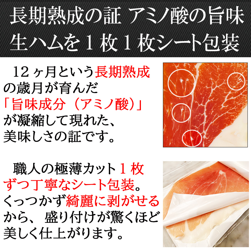 高級生ハム無添加プロシュート長期熟成の証アミノ酸の旨味シート包装